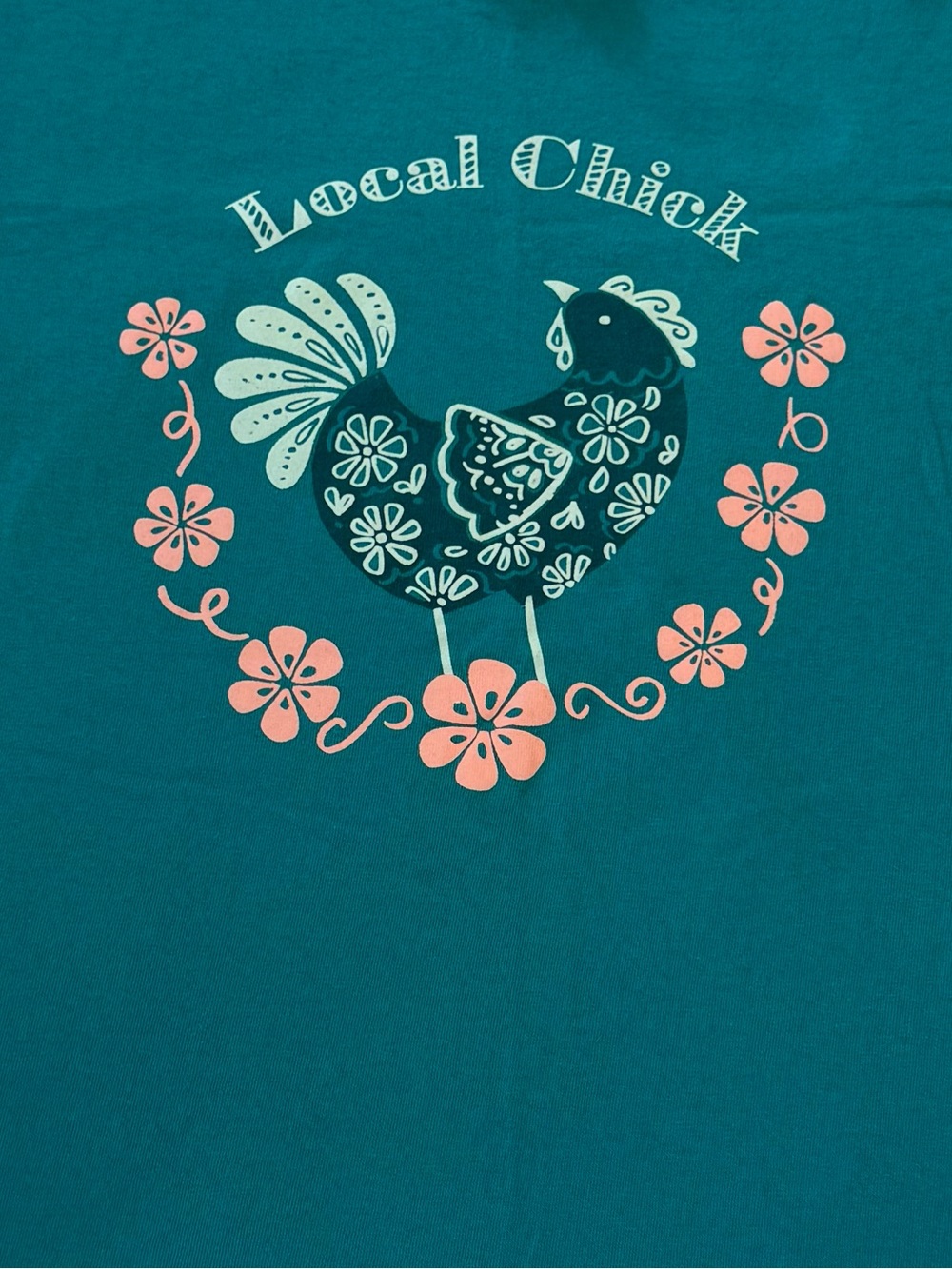 Teal “Local Chick” Chicken T Shirt Medium